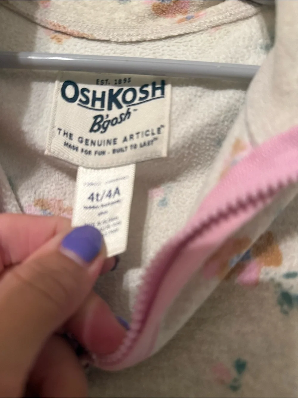 OshKosh B'gosh Cream and Pink Floral Half-Zip Fleece Pullover